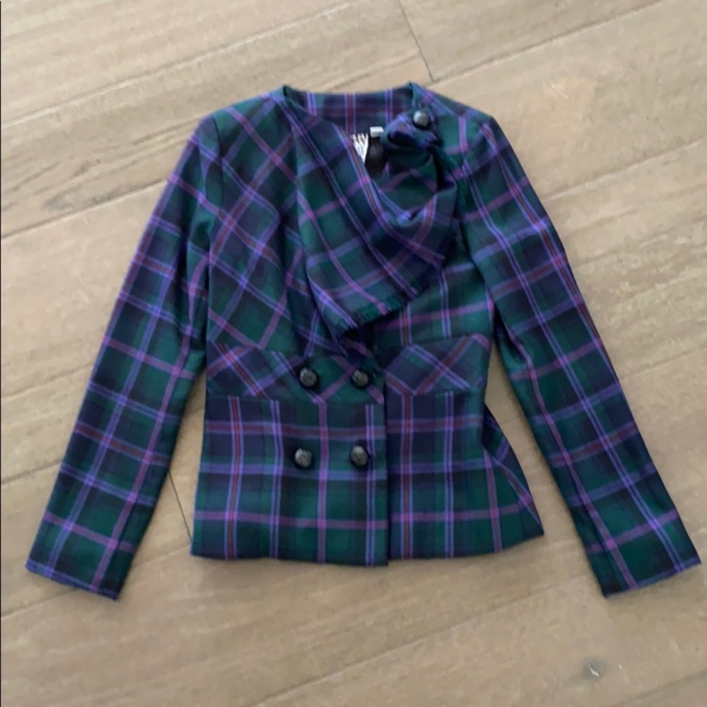 LAMB plaid blazer with scarf neck
